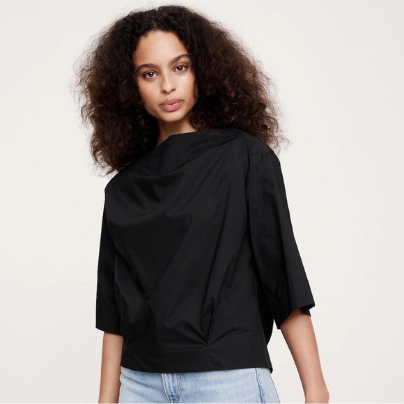 NWT! Banana Republic Black Oversized Cotton Poplin Boat-Neck Top 💎 - Picture 1 of 10